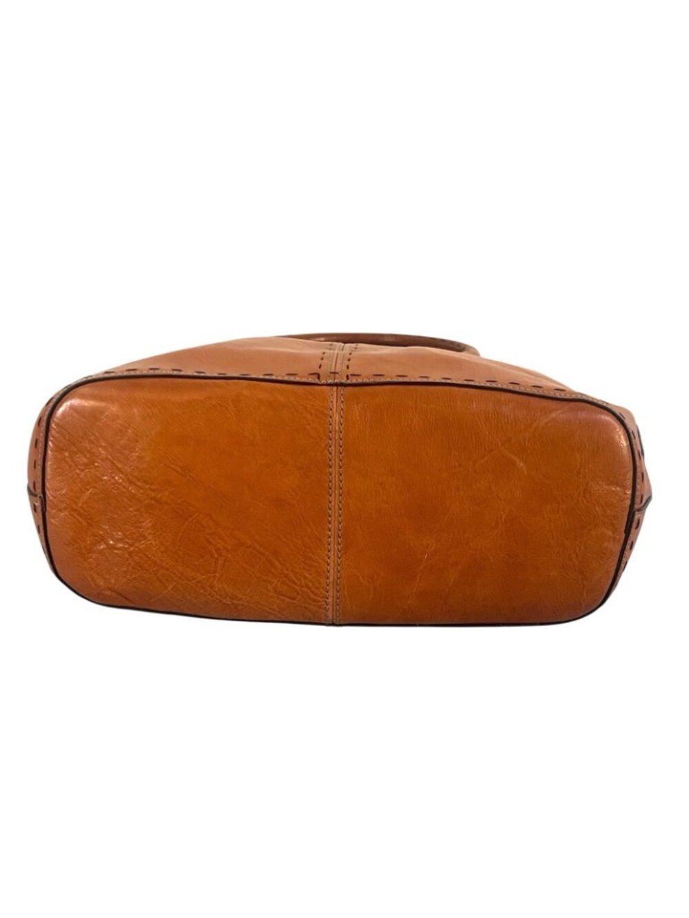 vintage Fossil Satchel Brown Pebbled Leather Round Handles Fossil Key Y2K - Picture 3 of 7
